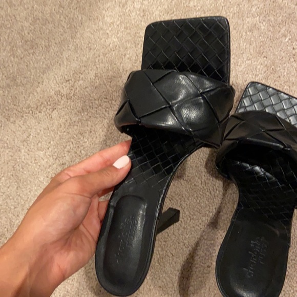 Square Toe Slip on Black Heels - Picture 4 of 9